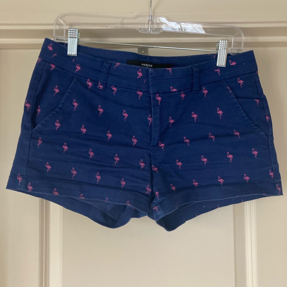 Blue and Pink Flamingo Print Shorts